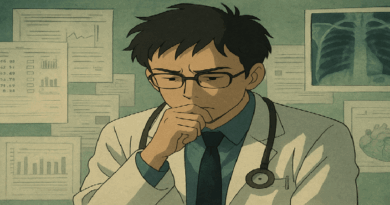 A doctor in deep thought while examining a patient