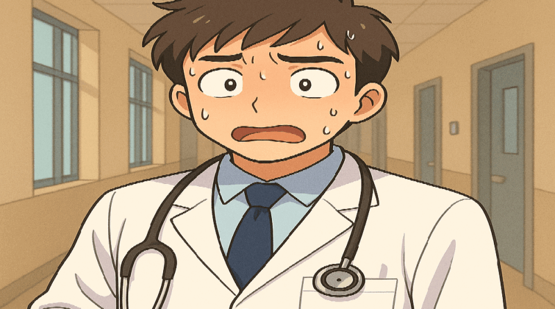 A doctor is flustered by the difficulties of his work after his first day as an intern.