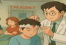 A doctor stitching up a wound
