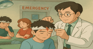 A doctor stitching up a wound