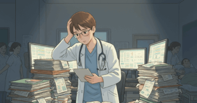 A doctor exhausted from work