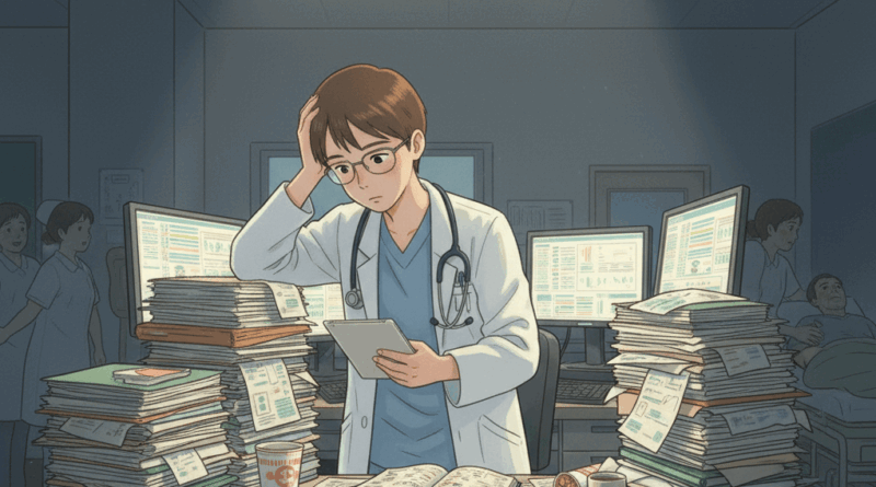 A doctor exhausted from work